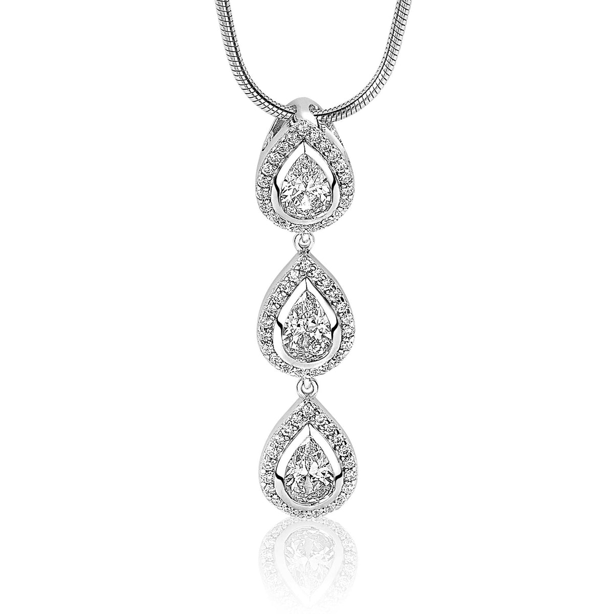 Pendentif en argent avec trois gouttes ornées de zircons.