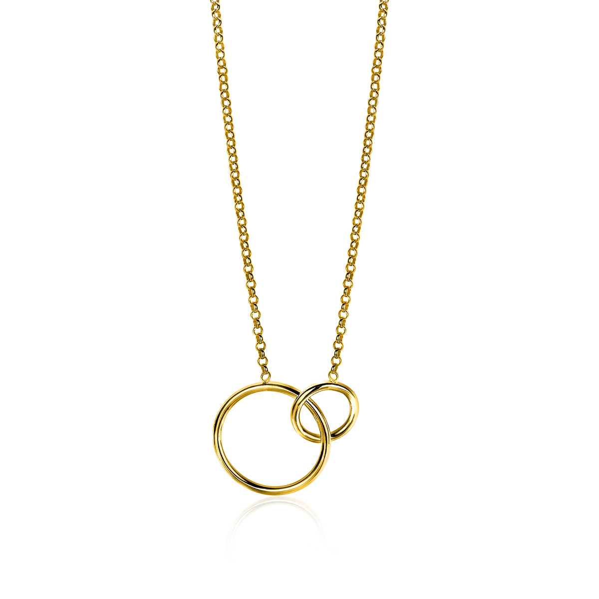 Collier doré avec deux cercles entrelacés en métal.
