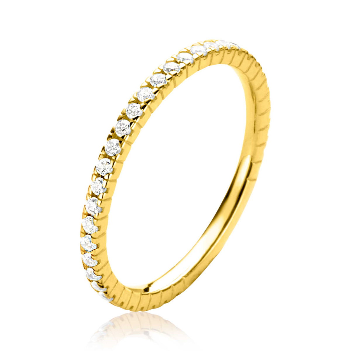 Bague en or avec des zircons, finition lisse et brossée, design fin et délicat.