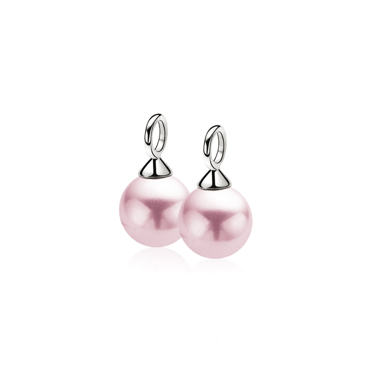 Boucles d'oreilles en argent avec perles roses brillantes.