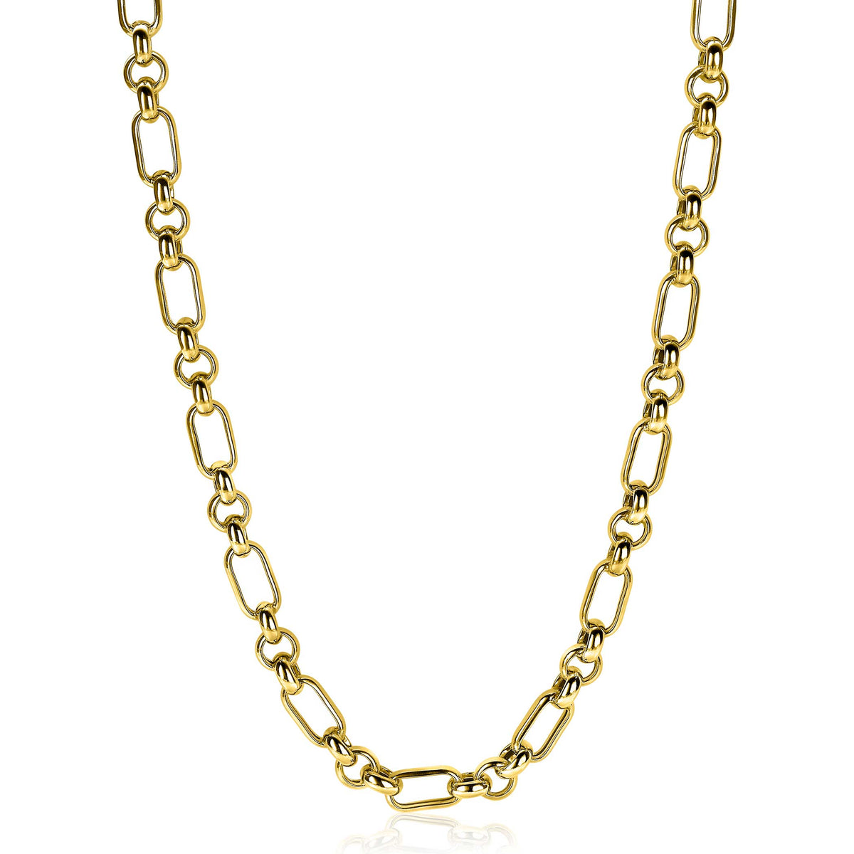 Collier doré avec maillons ovales et rectangulaires.