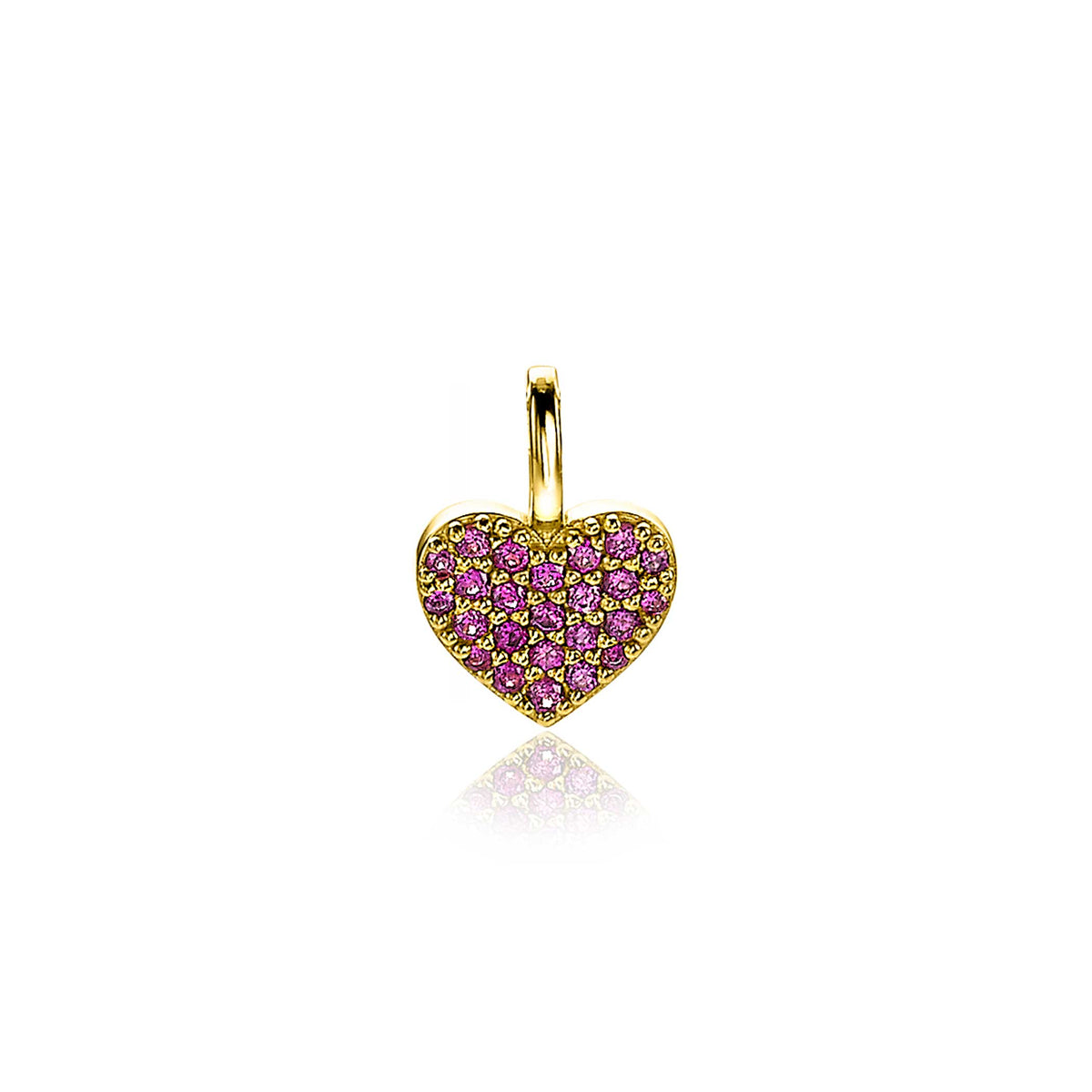 pendentif en forme de cœur doré, orné de pierres roses scintillantes.