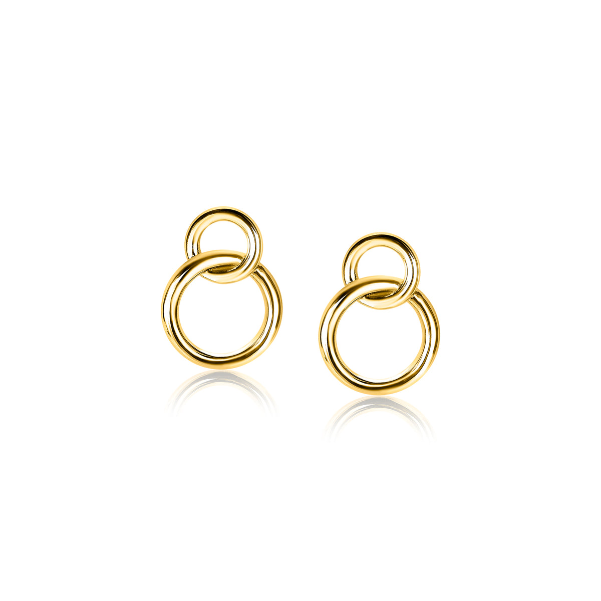 Boucles d'oreilles dorées en forme de cercles entrelacés.