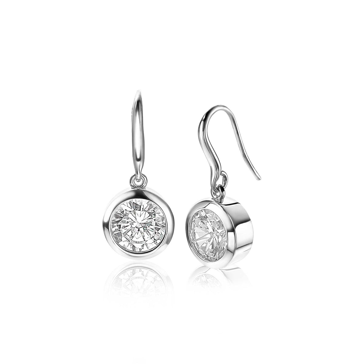 Boucles d'oreilles en argent avec un pendentif rond et un zirconium brillant.