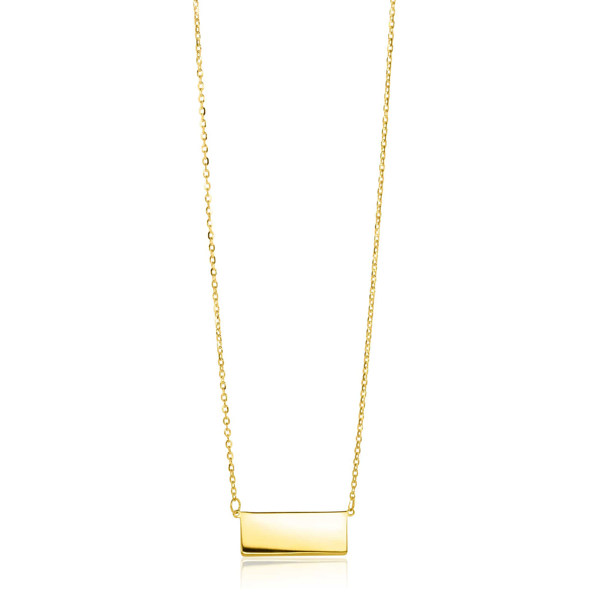 Collier en or avec un pendentif rectangulaire lisse et brillant.