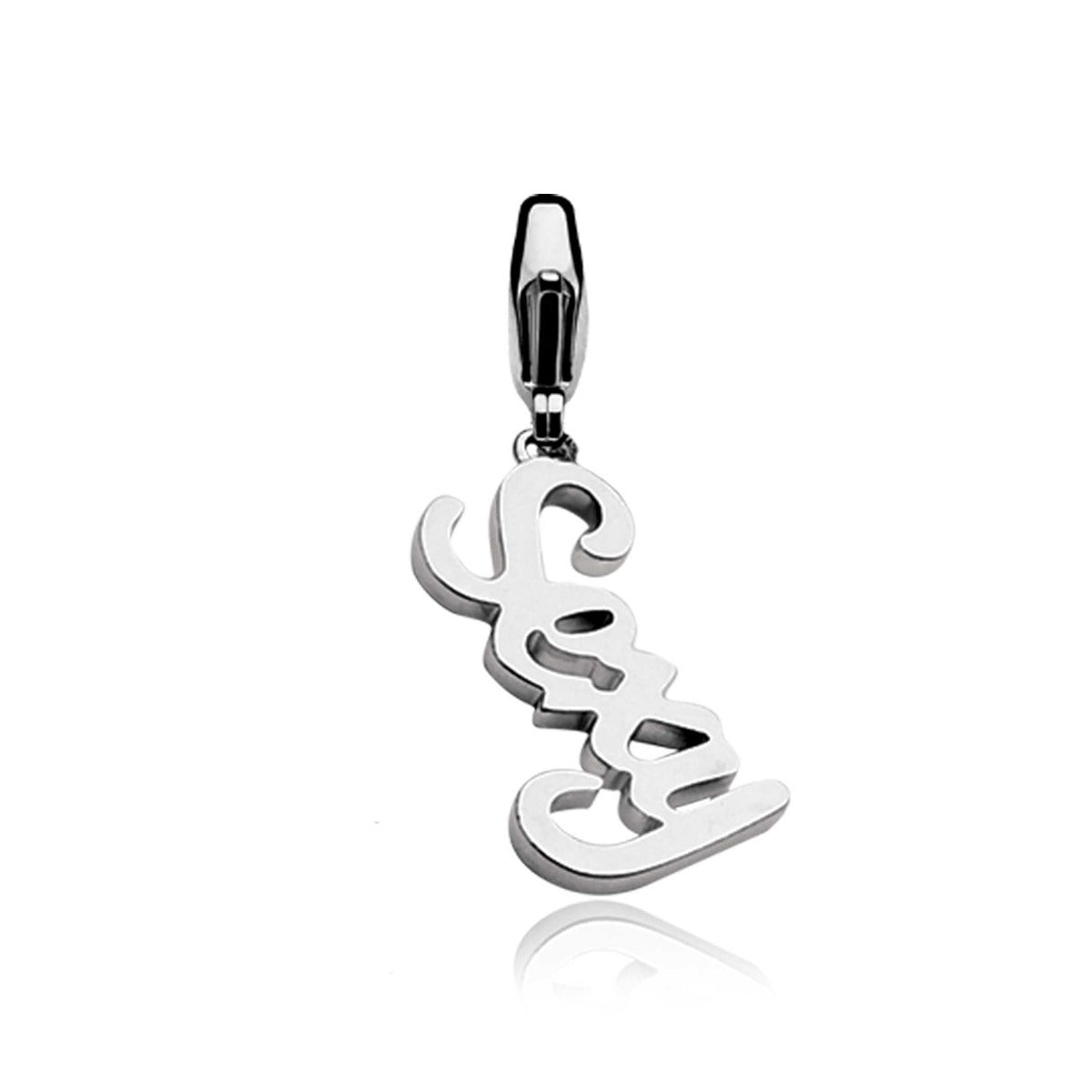 Pendentif en argent avec inscription stylisée "Love".