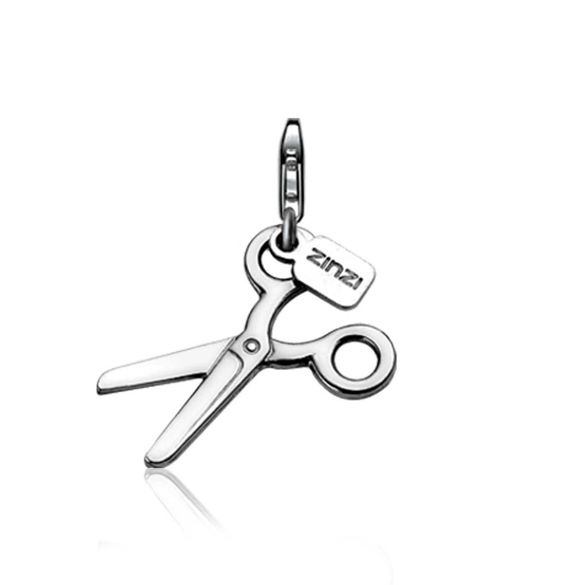 Pendentif en argent en forme de ciseaux avec un logo Zinzi.