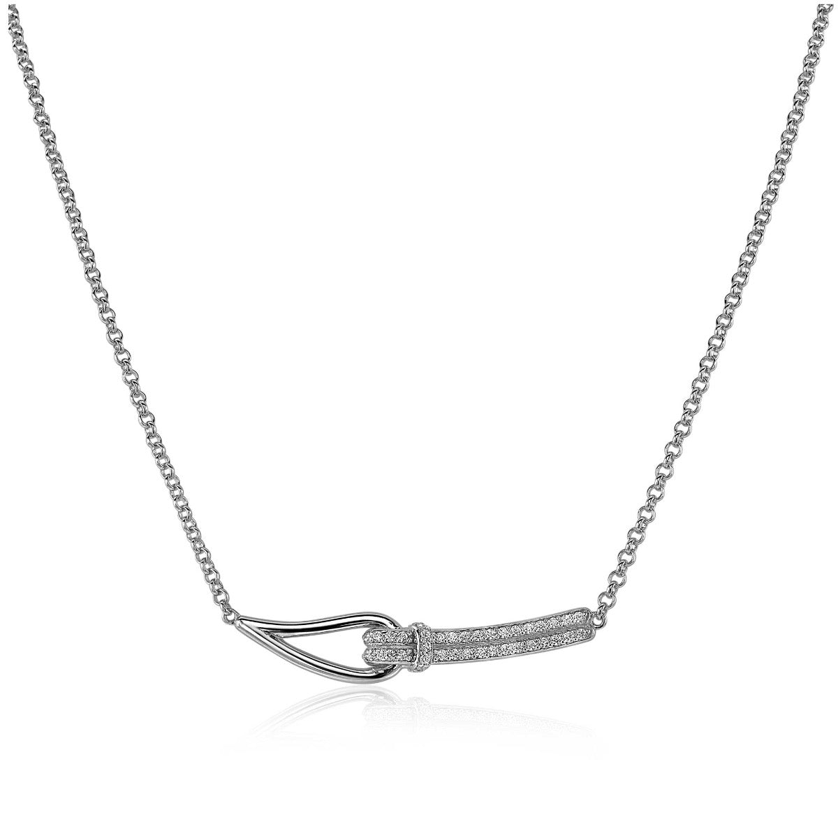 Collier en argent avec un pendentif en forme de tige ornée de zircons.