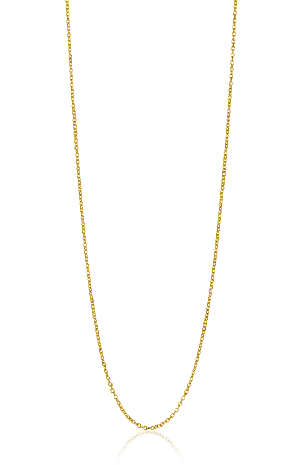 Collier en or avec une chaîne délicate et lisse, de forme ronde et longueur standard.