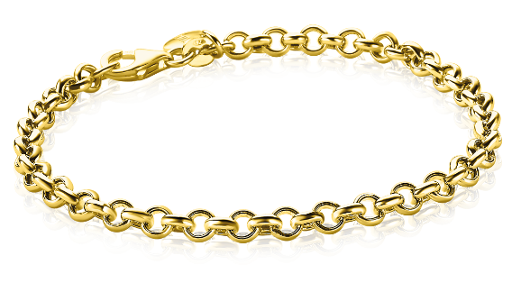 Bracelet en acier doré avec maillons ronds et fermoir en métal.
