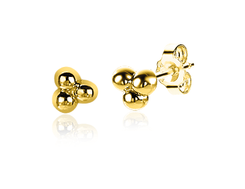 Boucles d'oreilles dorées en forme de trois billes brillantes.