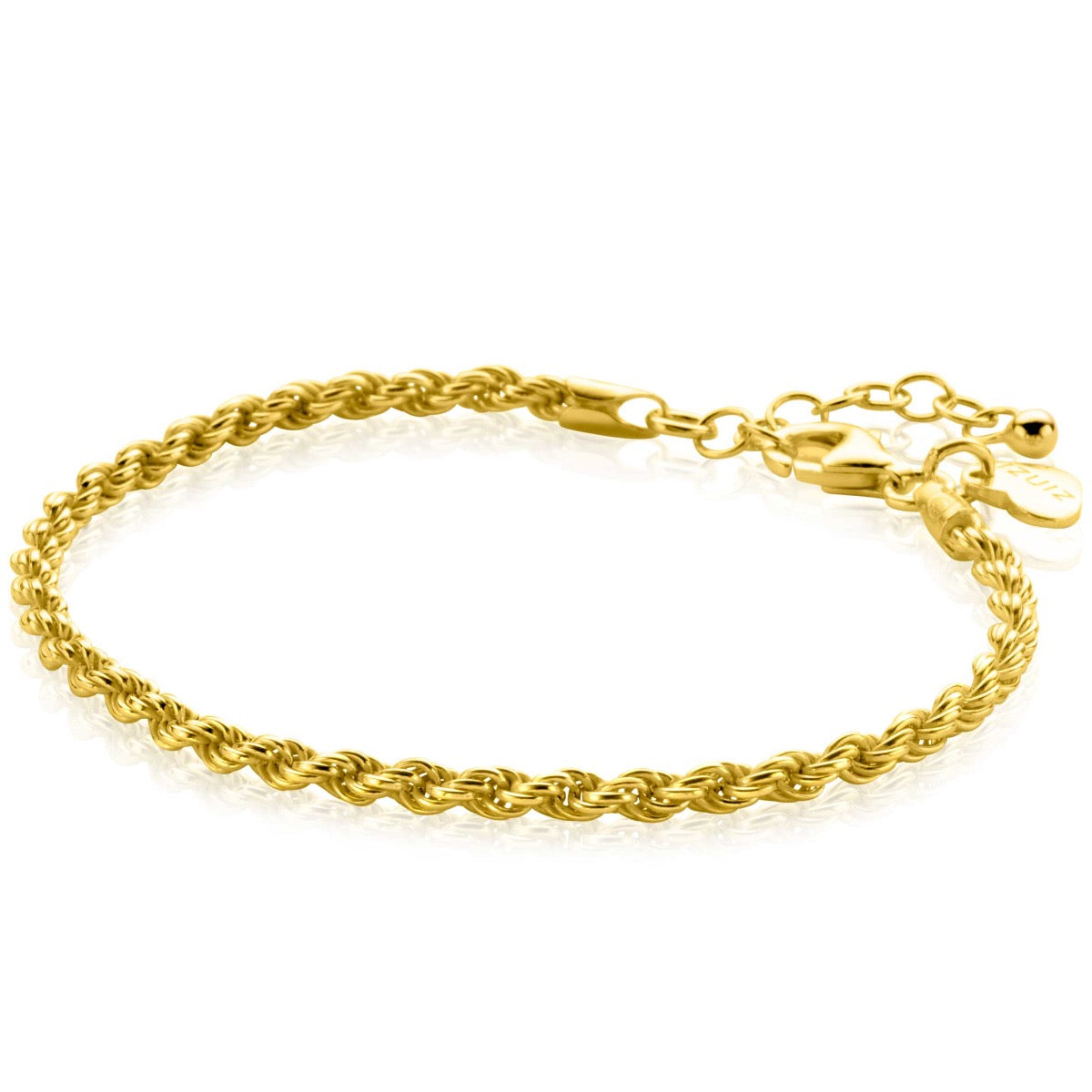 Bracelet doré en métal tressé avec fermoir et chaîne d'extension.