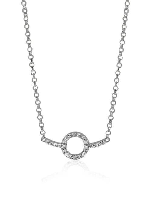 Collier en argent avec un pendentif rond orné de zirconiums.