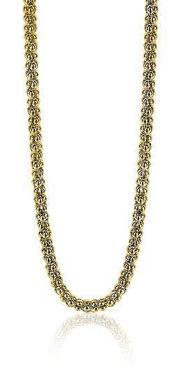 Collier doré avec des maillons ronds et texturés, finition brillante.