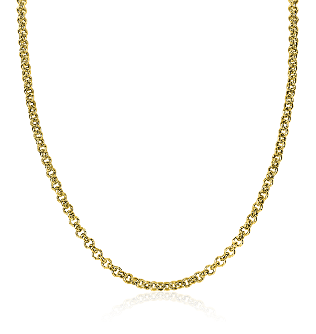 Collier doré en maillons entrelacés, finition brillante.