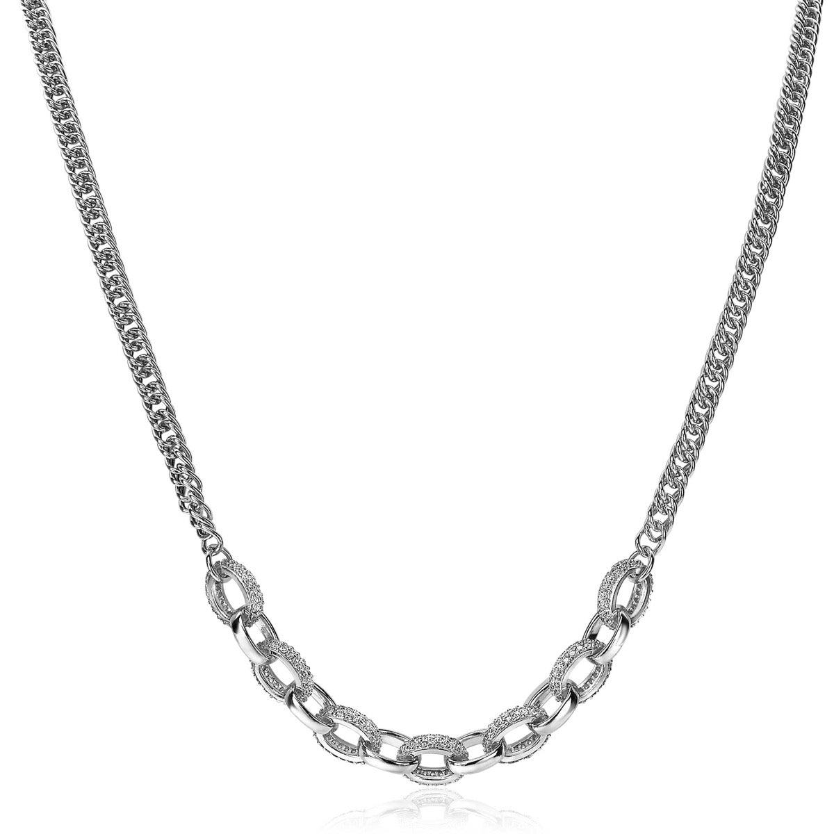 Collier en argent avec maillons alternés et finition brillante.