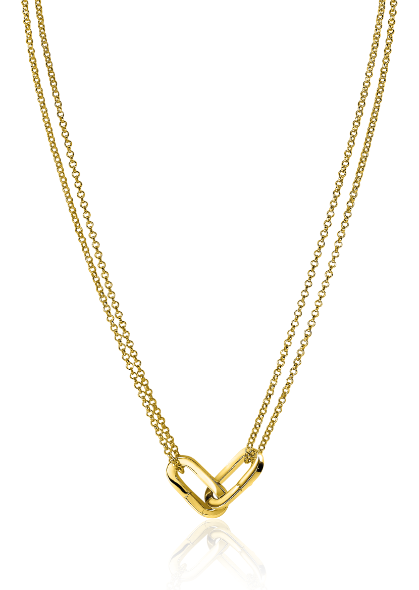 Collier doré à deux chaînes avec un pendentif en forme de maillon.