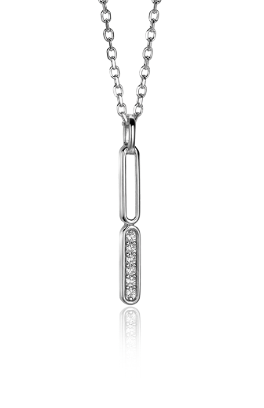 Collier en argent avec un pendentif en forme de barre, orné de cristaux.