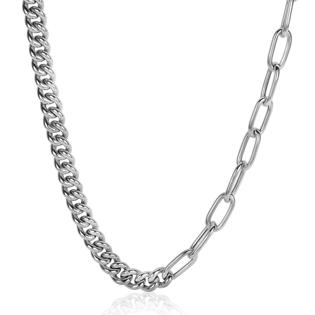 collier en argent avec maillons ovales et chaînes plates