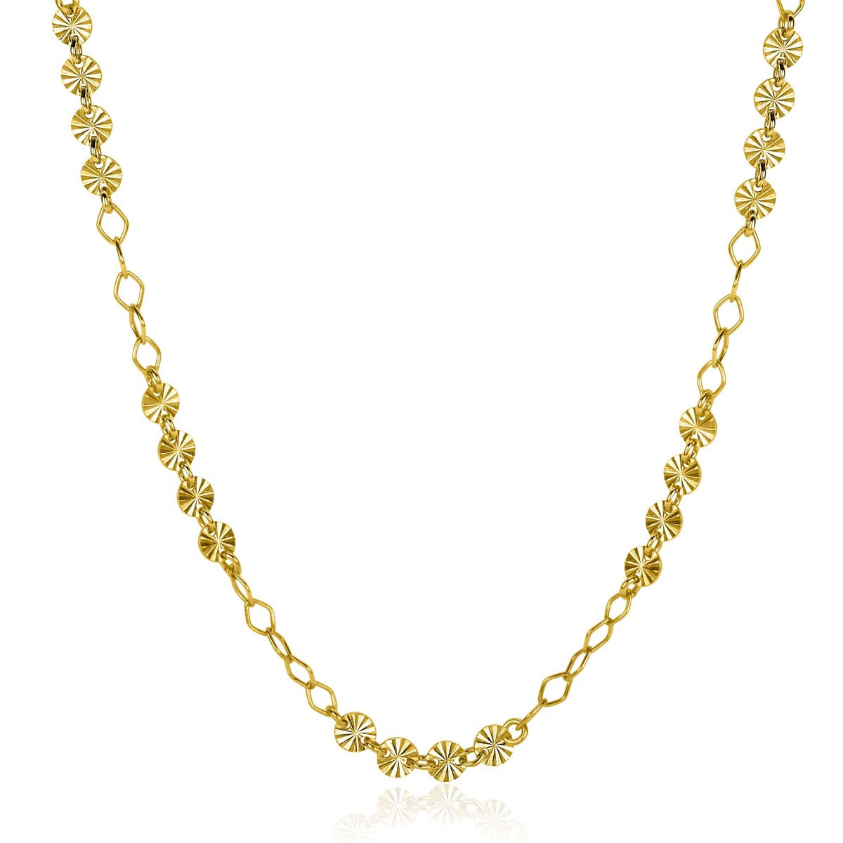 Collier doré avec des motifs en forme de fleurs et des maillons ovales.