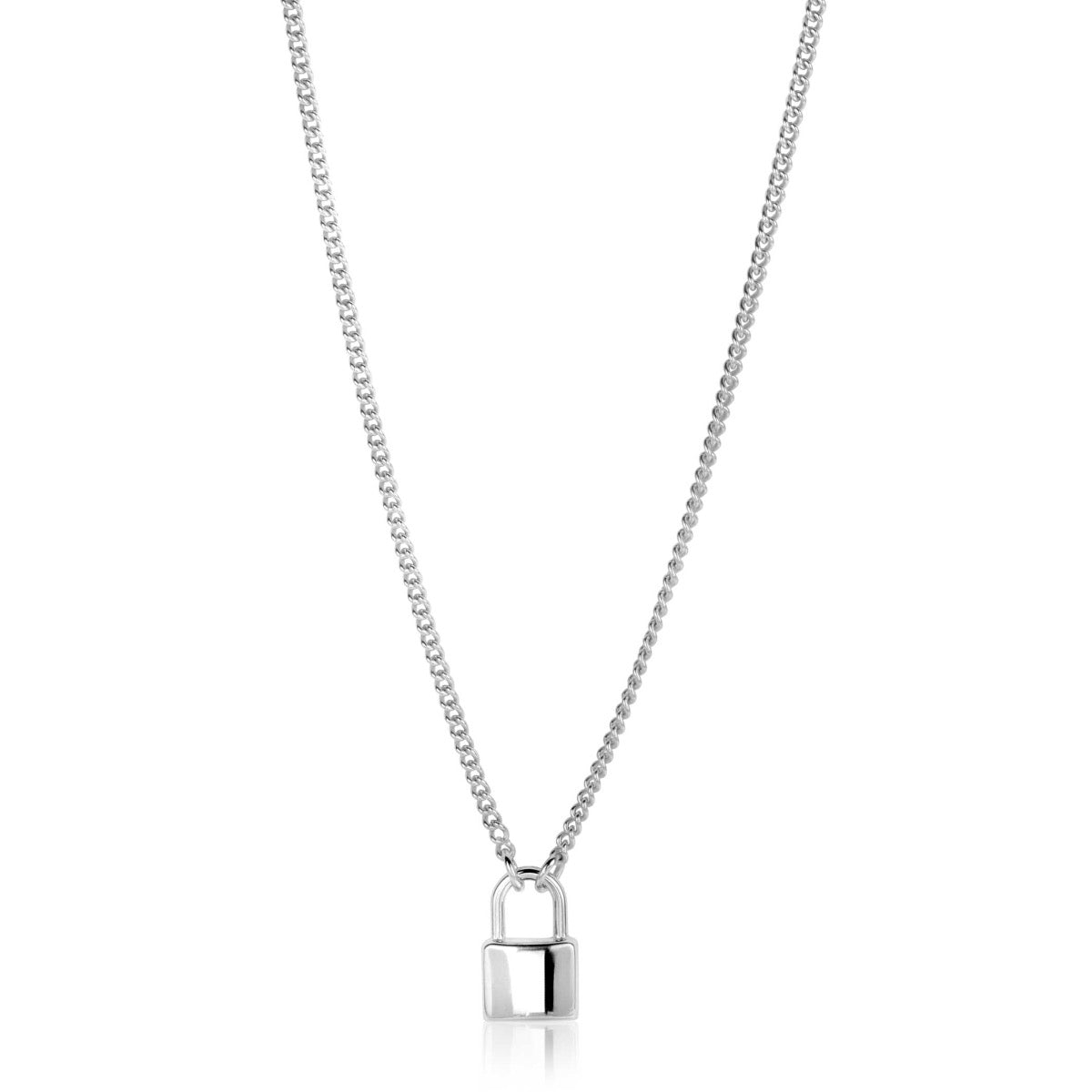 Collier en argent avec un pendentif en forme de cadenas.