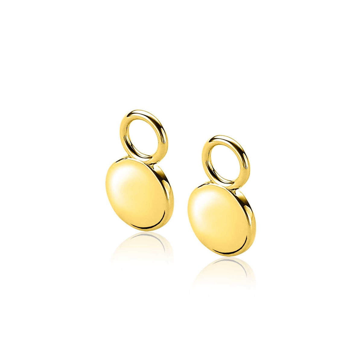 Boucles d'oreilles dorées en forme de disque, avec une finition lisse et brillante.