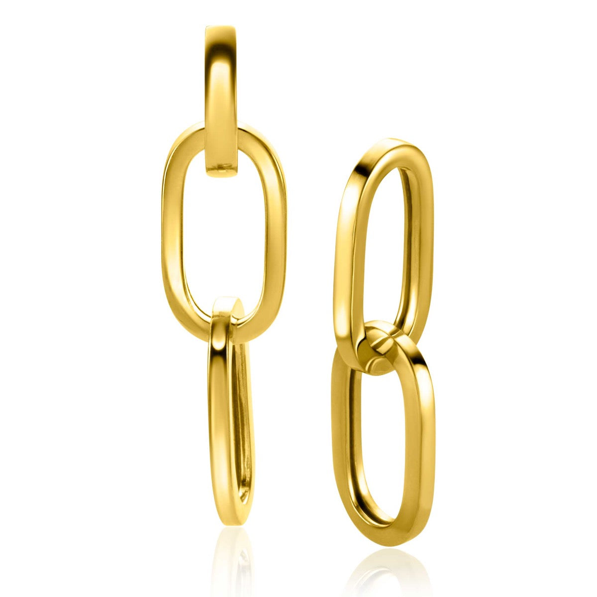 Boucles d'oreilles dorées en forme de chaînes ovales entrelacées.
