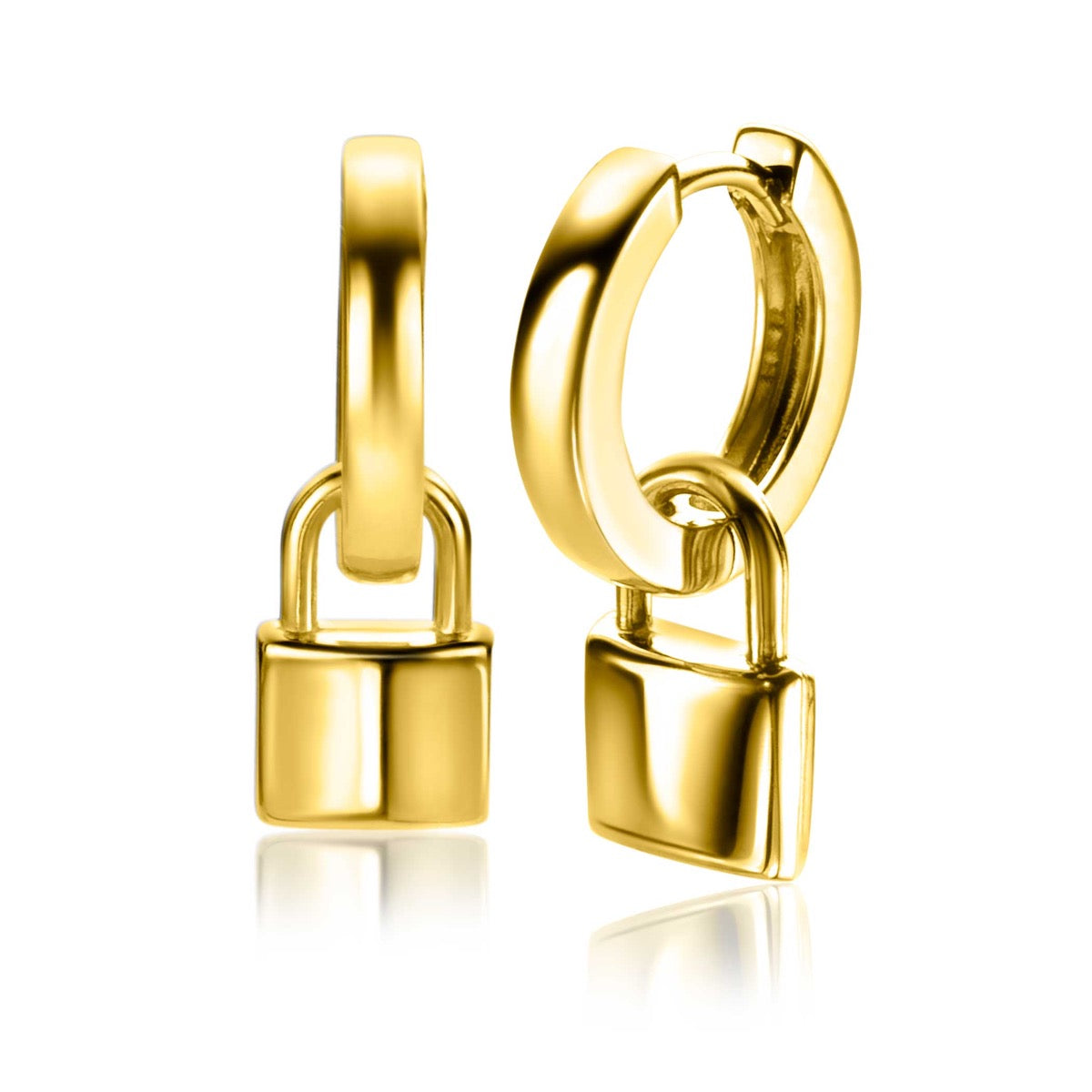 Boucles d'oreilles dorées en forme de cadenas avec un fermoir hoop.