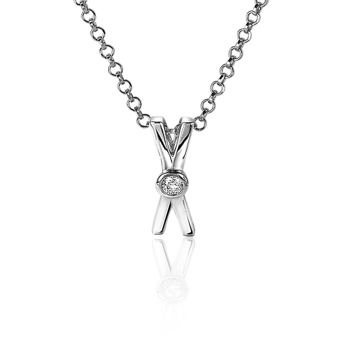 Pendentif en argent avec un design en forme de ciseaux et un zircon.