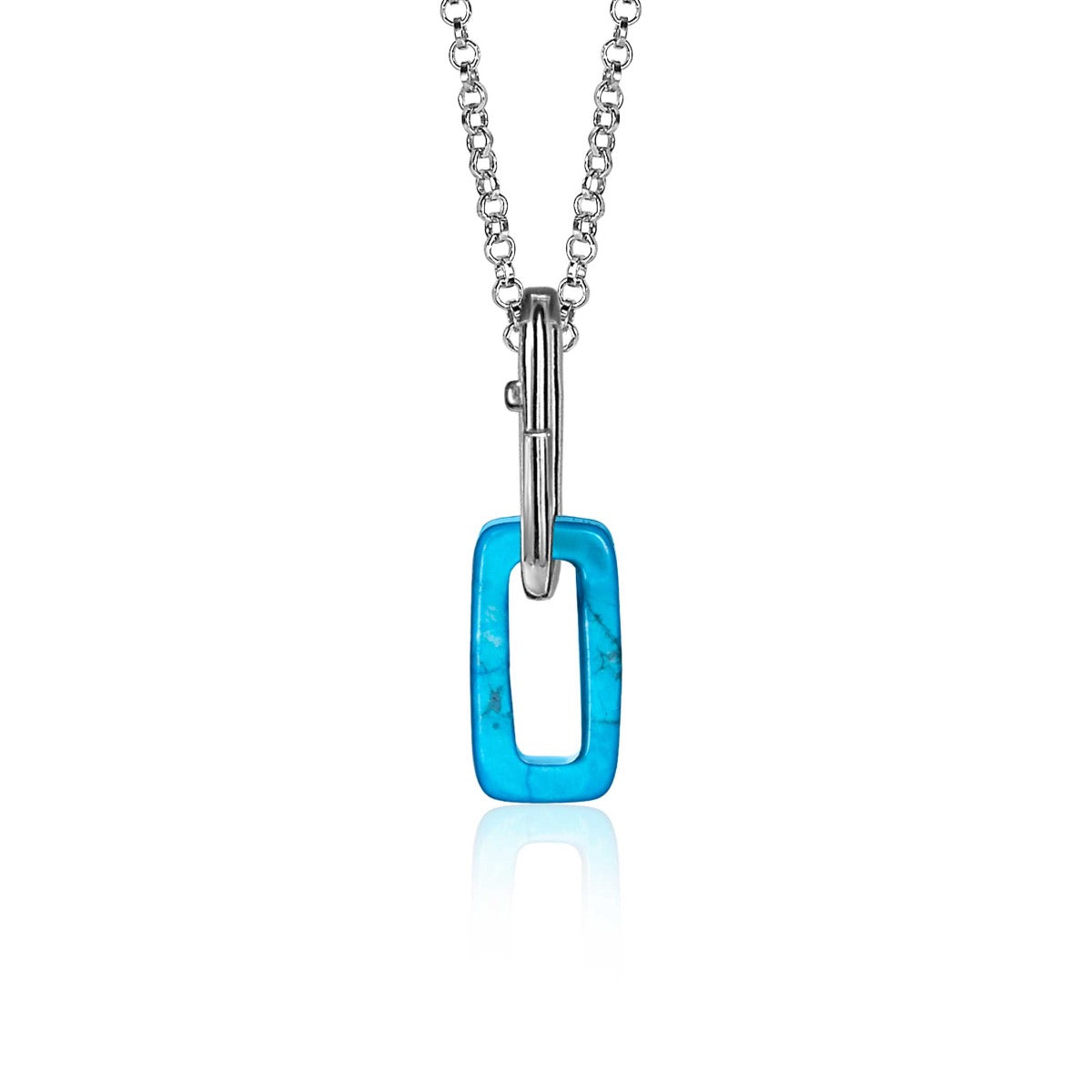 Pendentif en argent avec une forme rectangulaire et une finition turquoise.