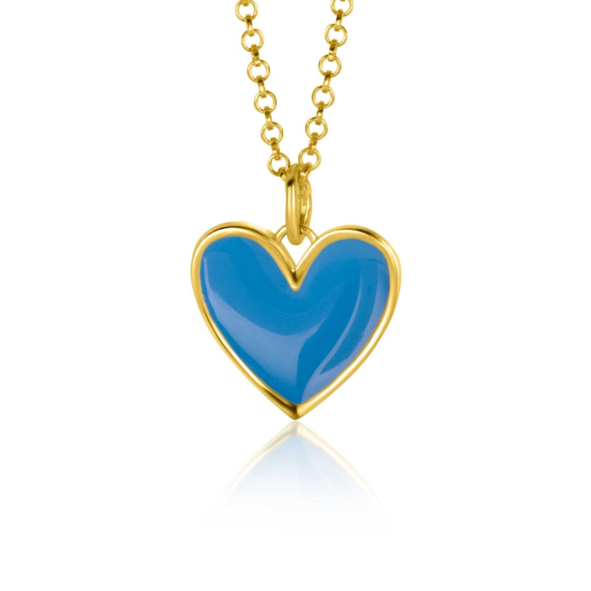 Pendentif en forme de cœur bleu, monté sur une chaîne dorée.