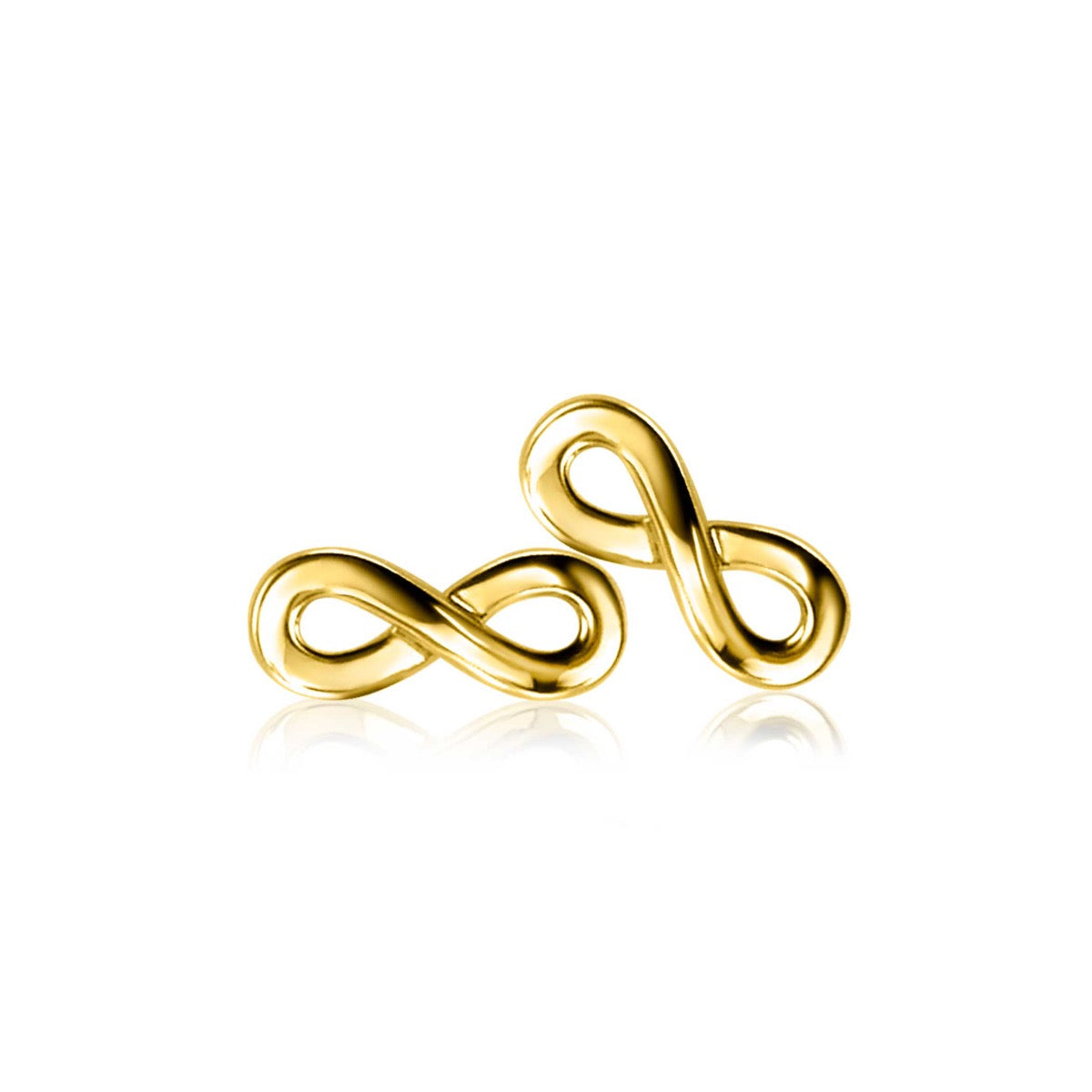 Boucles d'oreilles dorées en forme de symbole infini, finition lisse et brillante.