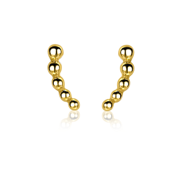 Boucles d'oreilles dorées en forme de courbe avec des perles sphériques.