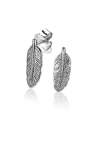 Boucles d'oreilles en argent en forme de feuilles avec un motif texturé.