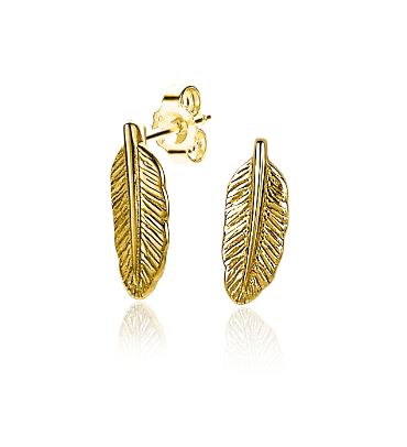 Boucles d'oreilles dorées en forme de feuilles avec un motif texturé.