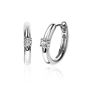 Boucles d'oreilles en argent avec un design lisse et un petit zircon.
