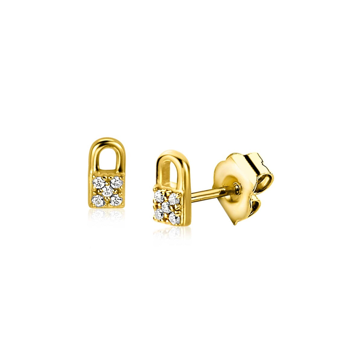Boucles d'oreilles dorées en forme de cadenas avec des cristaux brillants.
