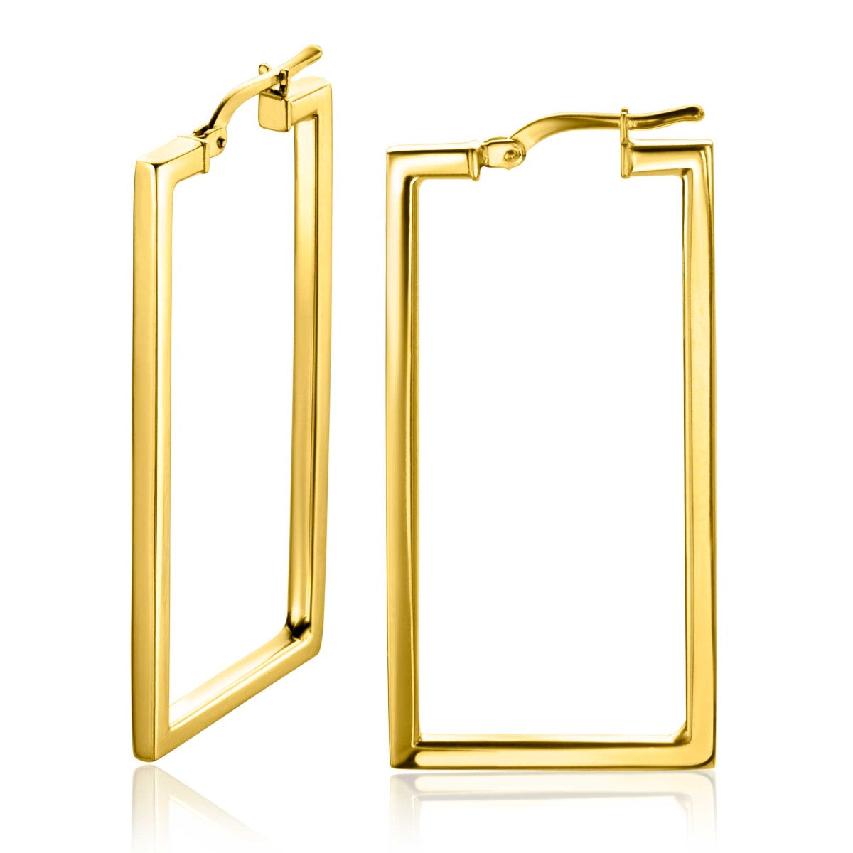 Boucles d'oreilles dorées en forme rectangulaire avec une finition lisse.