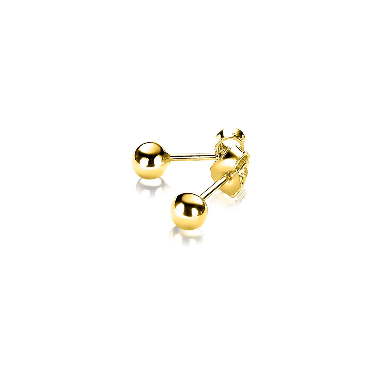 Boucles d'oreilles dorées avec deux boules en relief.